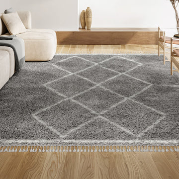 Beautiful mercer Shag Plush Tassel Moroccan Tribal Geometric Trellis Area Rug